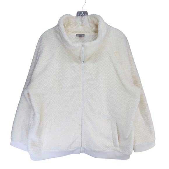 T by Talbots Fleece Jacket Womens 1X Cream Quilted Zip Up Modern Classic Cozy - Picture 3 of 13